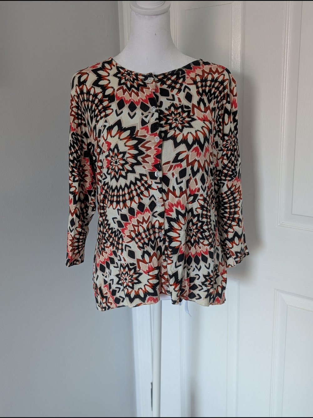 Roz & Ali Button-Down cardigan with 3/4 Sleeves